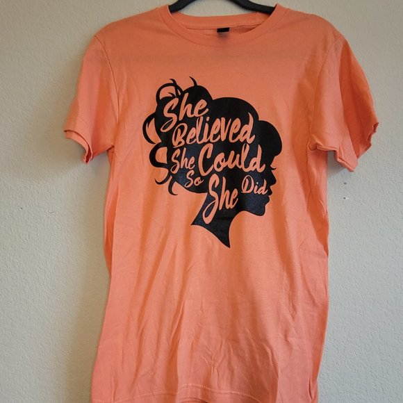 Coral Orange & Black Graphic - She Believed - Picture 1 of 2